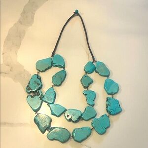 Nordstrom Turquoise Slab 2-Layered  Necklace on rope w/bead closure